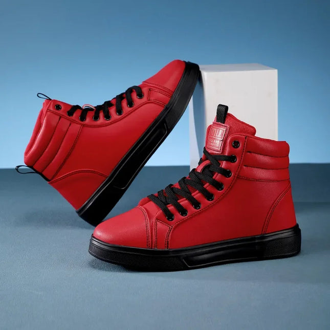 Men's High Top Faux Leather Sneakers with Lace-Up Closure 