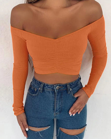 Women's Off-Shoulder Long Sleeve Cropped Top