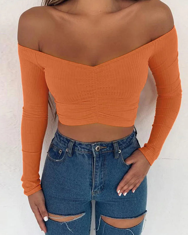 Women's Off-Shoulder Long Sleeve Cropped Top
