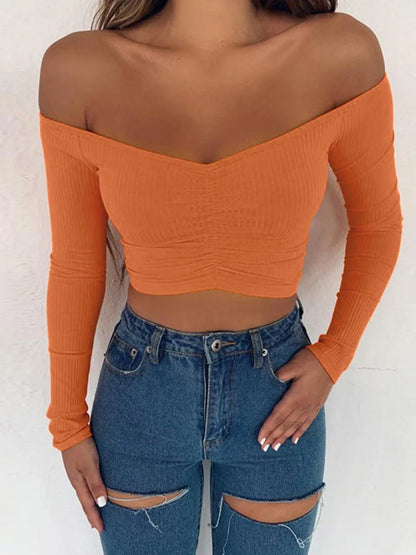 Women's Off-Shoulder Long Sleeve Cropped Top