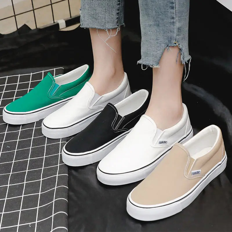 Unisex Breathable Canvas Sneakers for Men and Women – Casual Slip-On Flat Rubber Shoes