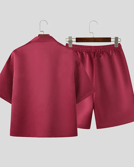 Incerun Men's Two-Piece Short Sleeve Shirt and Shorts Set
