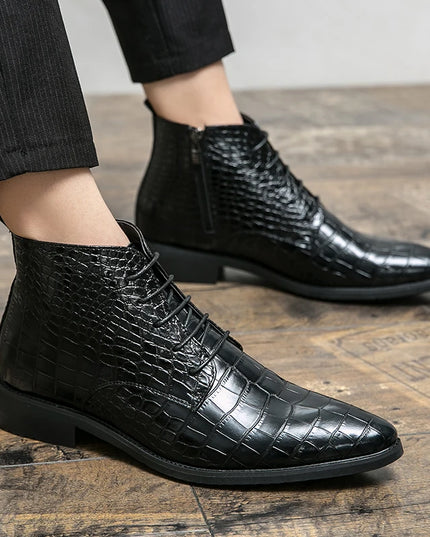 Low Heel Lace-Up Men's Leather Boots