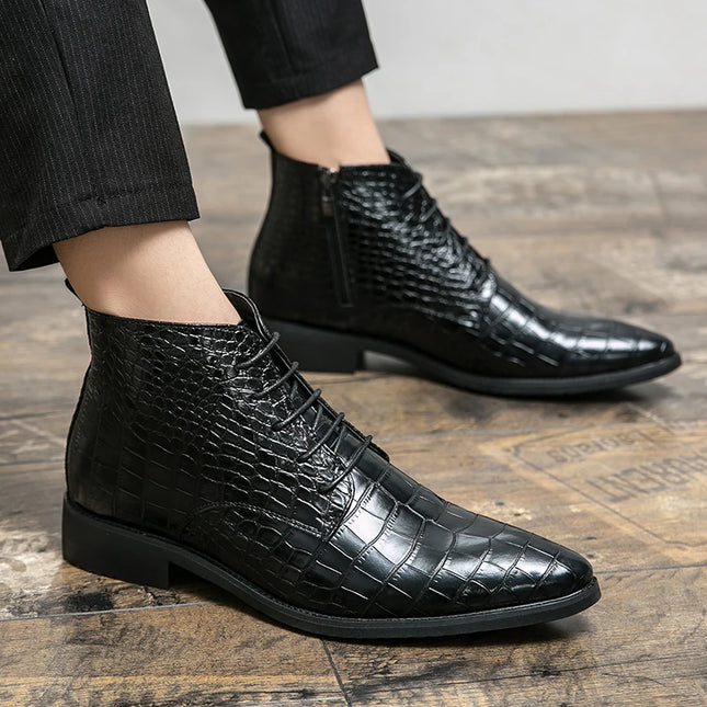 Low Heel Lace-Up Men's Leather Boots