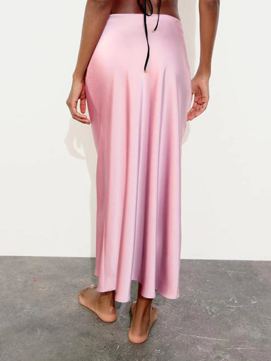 Women's Satin-Like Long Skirt - High Waist Elegant Slim Fit Skirt for Women