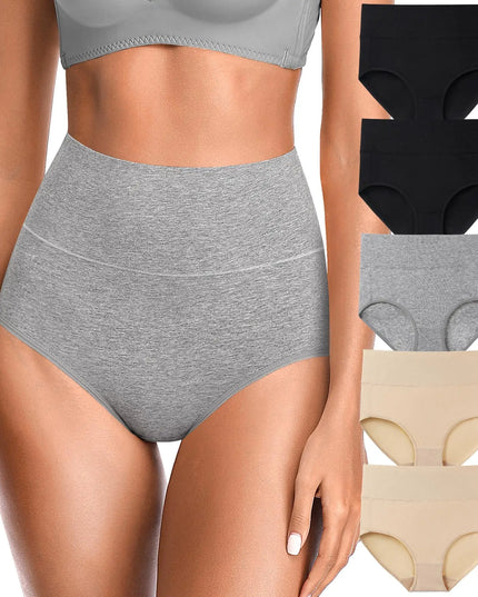 4-Piece Women's High-Waisted Tummy Control Underwear Cotton Soft Stretch Briefs