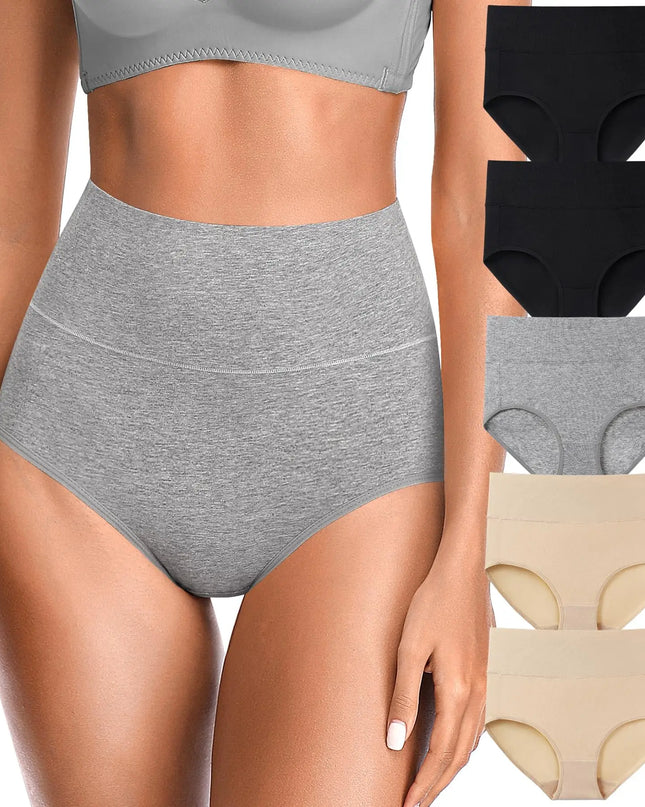 4-Piece Women's High-Waisted Tummy Control Underwear Cotton Soft Stretch Briefs