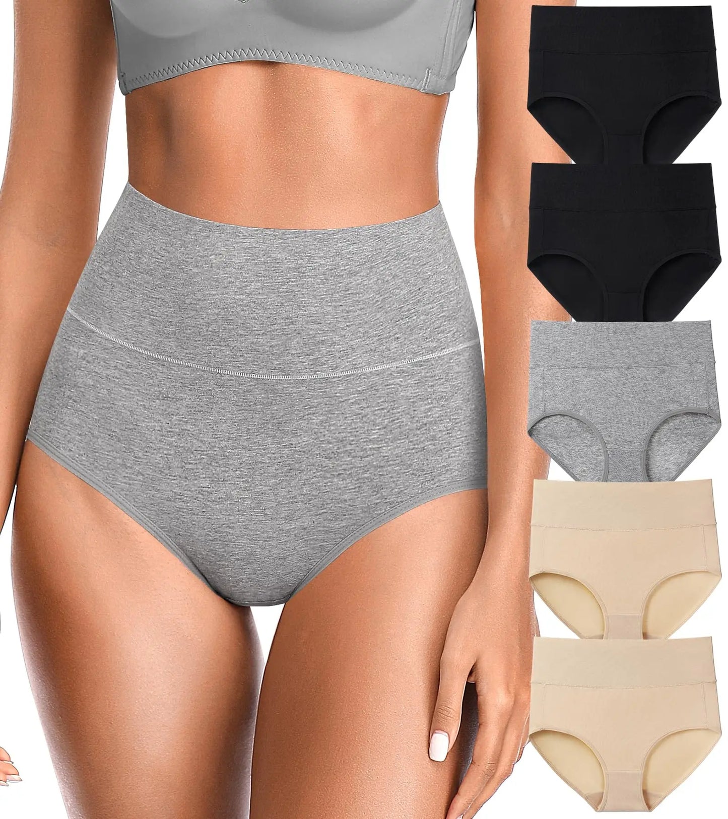4-Piece Women's High-Waisted Tummy Control Underwear Cotton Soft Stretch Briefs