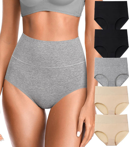 4-Piece Women's High-Waisted Tummy Control Underwear Cotton Soft Stretch Briefs
