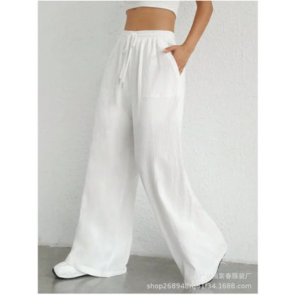 Women's High-Waisted Pocket Pants -  Wide-Leg Fit