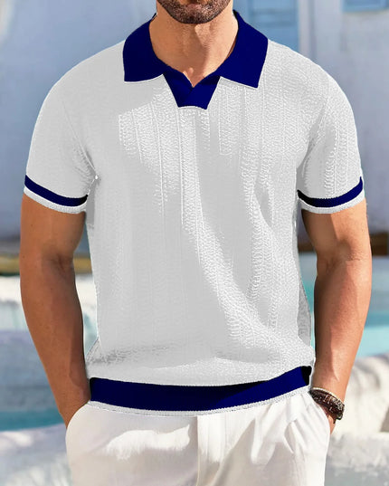 Men's Knitted Polo T-Shirt with Casual Turn-Down Collar