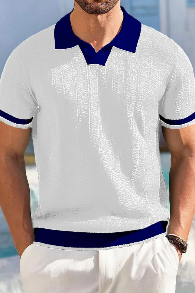 Men's Knitted Polo T-Shirt with Casual Turn-Down Collar