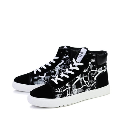 Men's Lace-Up High-Top Canvas Sneakers with Vulcanized Sole
