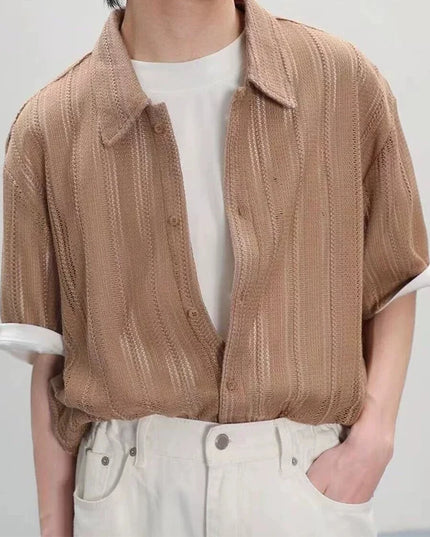Stylish Men's Mesh Knitted Hollow-Out Transparent Shirt
