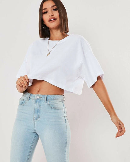 Cotton Loose Fit Short Sleeve Crop Top for Women - Various Colors