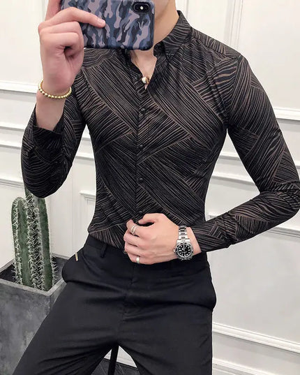 Men's Casual Slim Fit Shirt with Lapel Printing