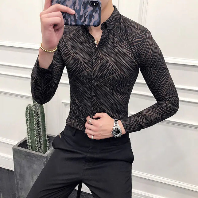 Men's Casual Slim Fit Shirt with Lapel Printing