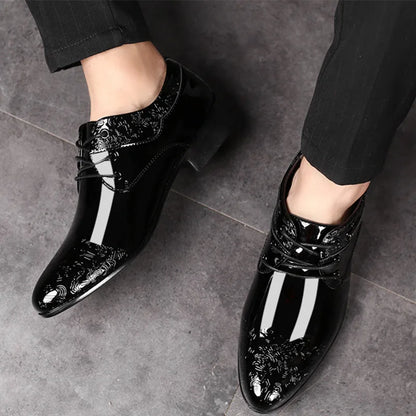 Men's Formal Black Brogue Lace-Up Dress Shoes in PU Leather