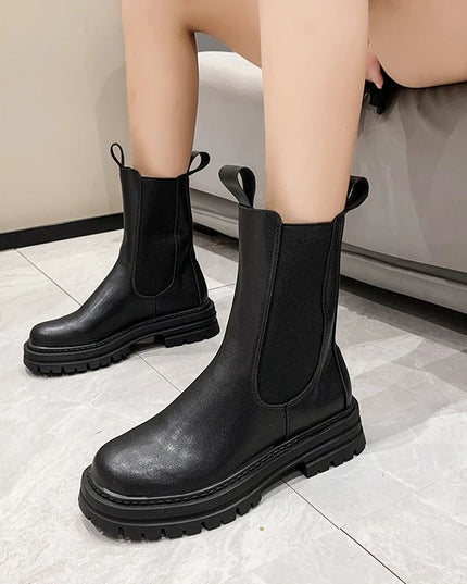 Women's Boots with Round Toe, Thick Sole, and Medium Heel