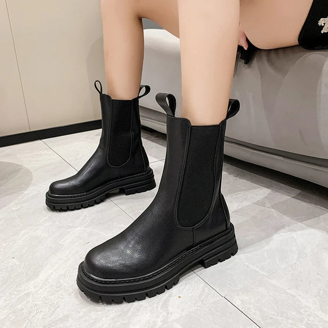 Women's Boots with Round Toe, Thick Sole, and Medium Heel