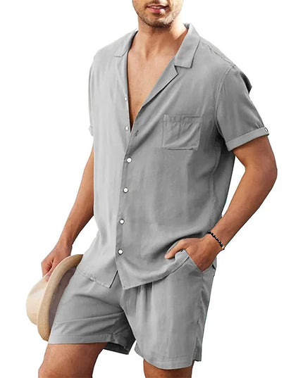 Men's Cotton Two-Piece Shirt and Shorts Set