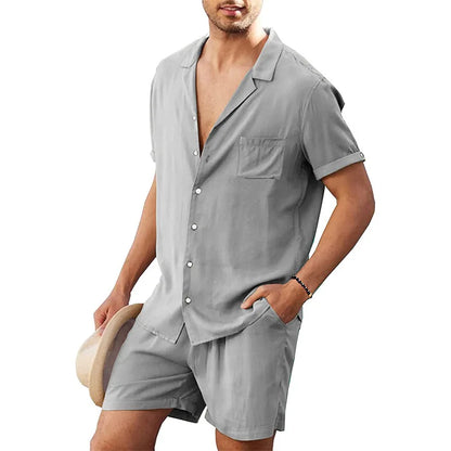 Men's Cotton Two-Piece Shirt and Shorts Set