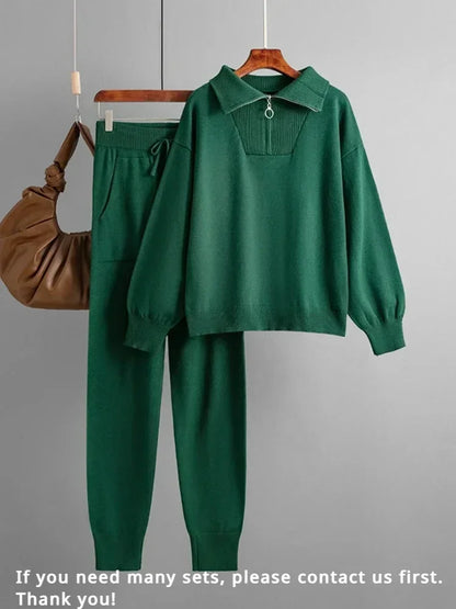 Women's Knitted Sweater and Pants Set - Versatile 2-Piece Outfit