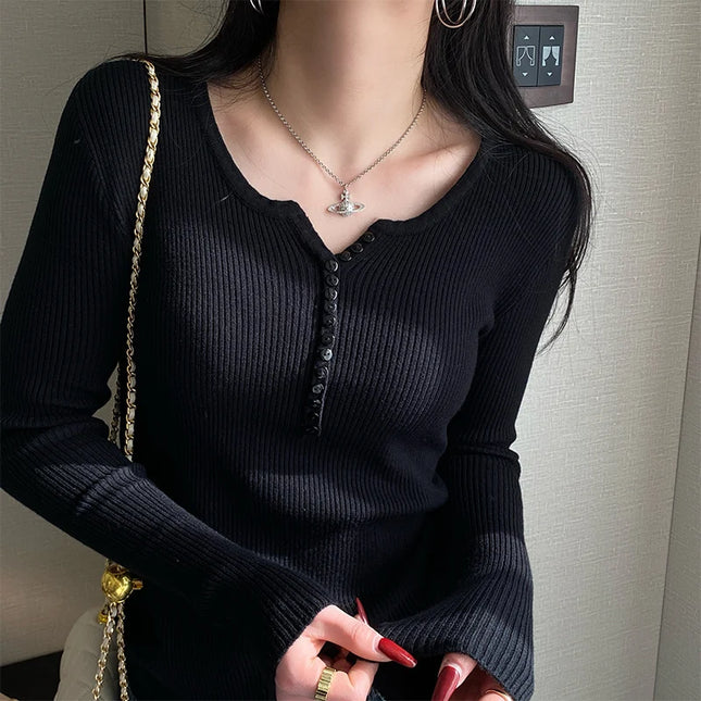Women's Slim Fit Long Sleeve Knitted Sweater with Elastic Fit
