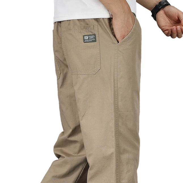 Men's Casual Cotton Pants with Relaxed Fit, Elastic Waist, and Drawstring