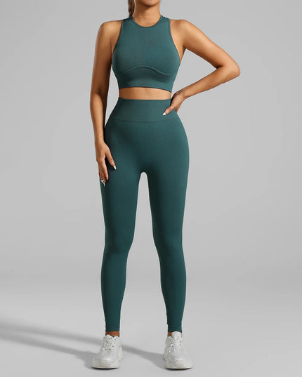 High-Waisted Ribbed Yoga Bra & Leggings Set for Women with Tummy Control