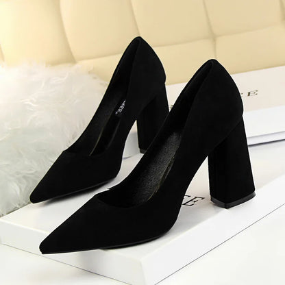 Elegant Women's Pointed Toe Flock Suede Heels