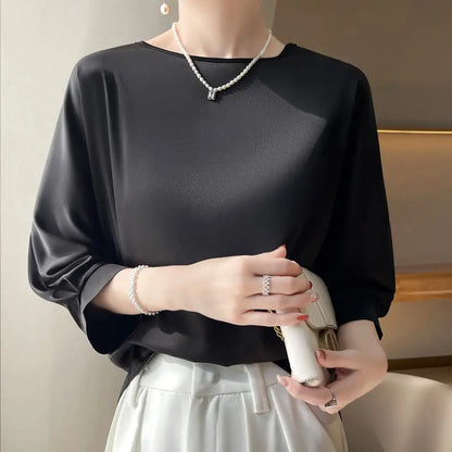 Women’s Loose Satin Silk Half-Sleeve Blouses