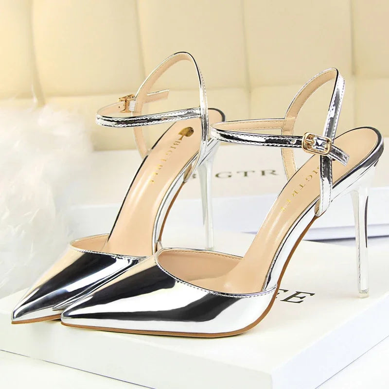 BIGTREE Women's Pointed Toe Buckle Strap Stiletto Heels