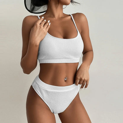 High-Waist Pleated Bikini Swimsuit for Women
