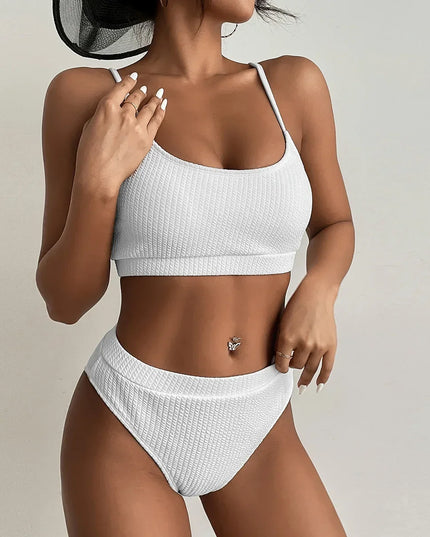 High-Waist Pleated Bikini Swimsuit for Women