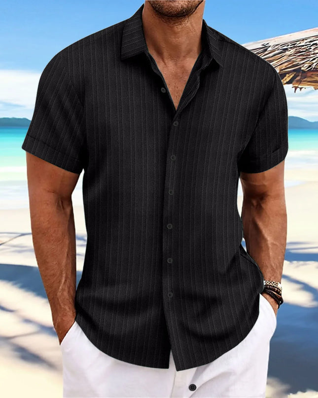 Men's Short-Sleeved Jacquard Wave Strip Shirt