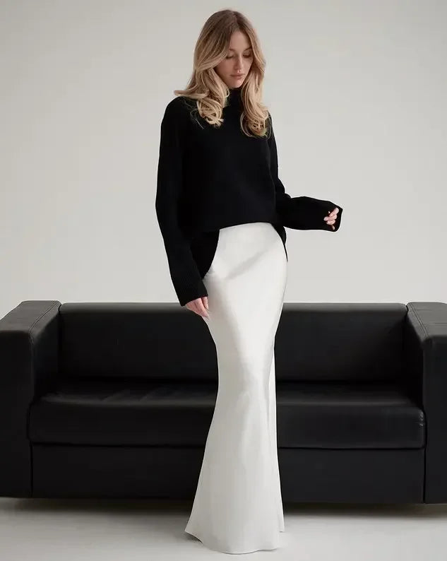 Faux Satin High-Waist Maxi Skirt for Women  - Casual and Loose Fit