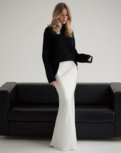 Faux Satin High-Waist Maxi Skirt for Women  - Casual and Loose Fit