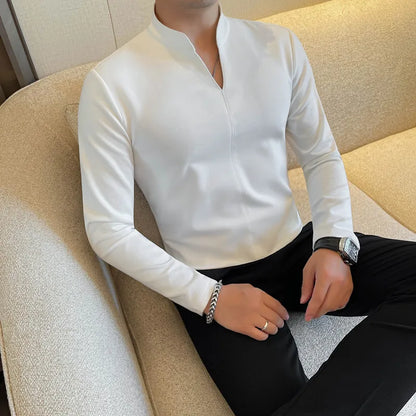 Men's V-Neck Long Sleeve Casual Slim Fit Shirt Sweater
