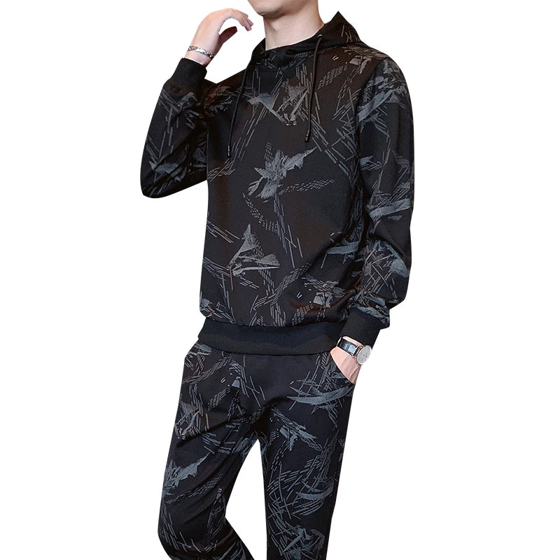 Men's 2-Piece Running Sweatshirt and Hoodie Set with Pants - Activewear for Comfort and Performance