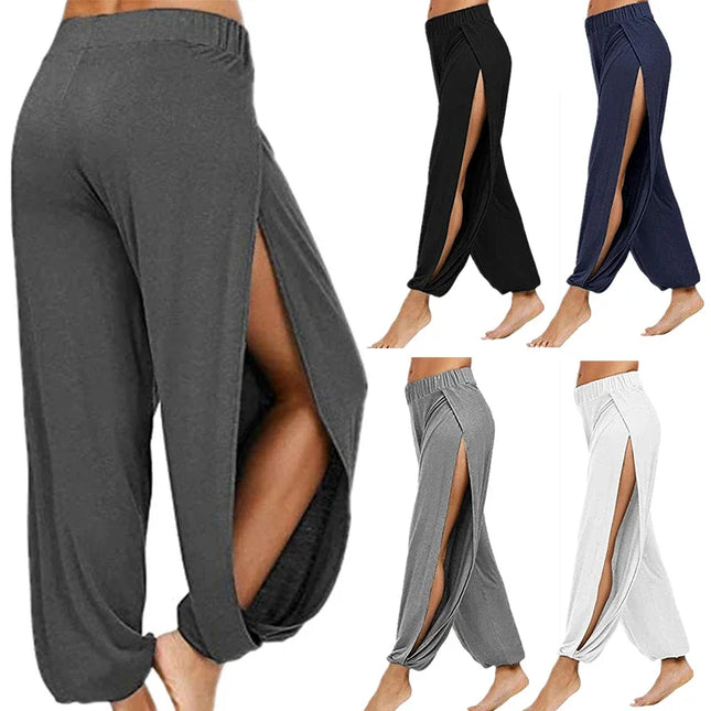 Women's High Slit Hare Pants - Loose Fit, Wide Leg Style