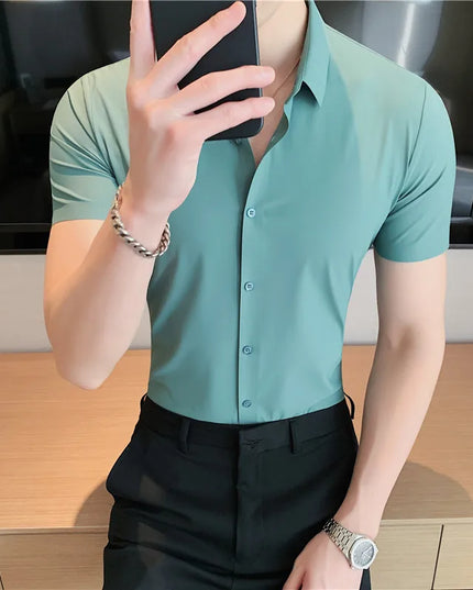 Slim-Fit Seamless Short Sleeve Shirts for Men - High Elasticity Casual Wear