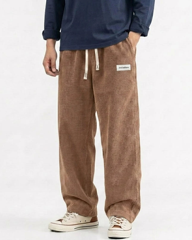 Men's Corduroy Sweatpants - Casual, Loose Fit, Straight Leg, Elastic Waist with Drawstring
