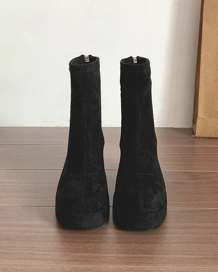 Ohmmayby Stylish Women’s Ankle Boots with Platform Square High Heels
