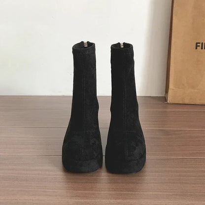 Ohmmayby Stylish Women’s Ankle Boots with Platform Square High Heels