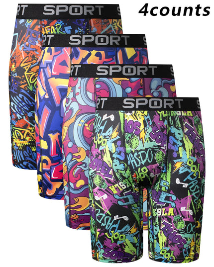 Men's 4-Piece Cartoon Graffiti Elastic Boxer Shorts Set