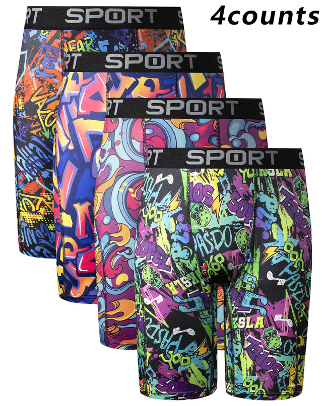 Men's 4-Piece Cartoon Graffiti Elastic Boxer Shorts Set
