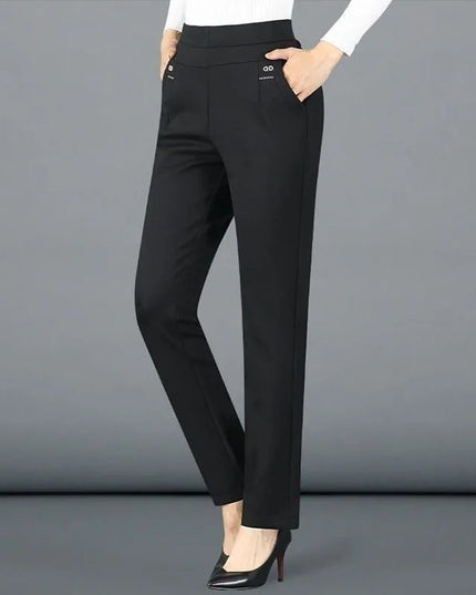 Women's Thick Fleece High-Waist Straight Pants with Elastic Waist
