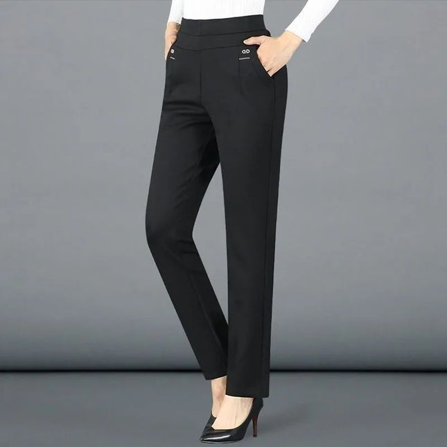 Women's Thick Fleece High-Waist Straight Pants with Elastic Waist
