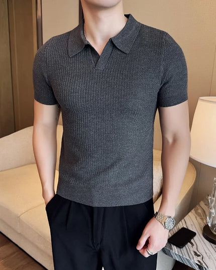 Men's Slim Fit Polo Shirt - Casual Knitted Polo Tee for Men